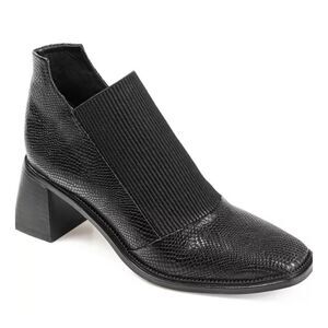 Journee Signature Booties Size 10 Black Leather Stretch Vamp Block Heel NEW